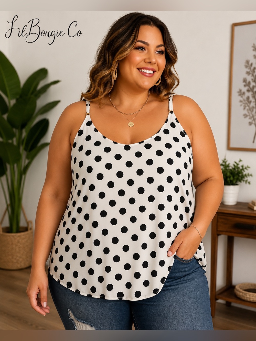 Torrid Polka Dot Spaghetti Strap Cami Top - Black on White | Size 3X (20/22)